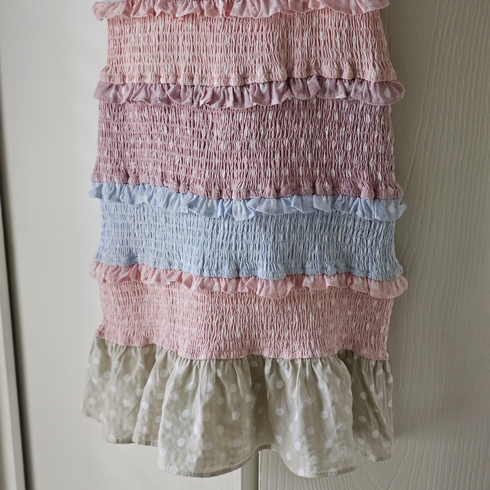 Storia Smocked Pastel Polka Dot Ruffle Spring Mini Dress Sz S - Picture 10 of 12